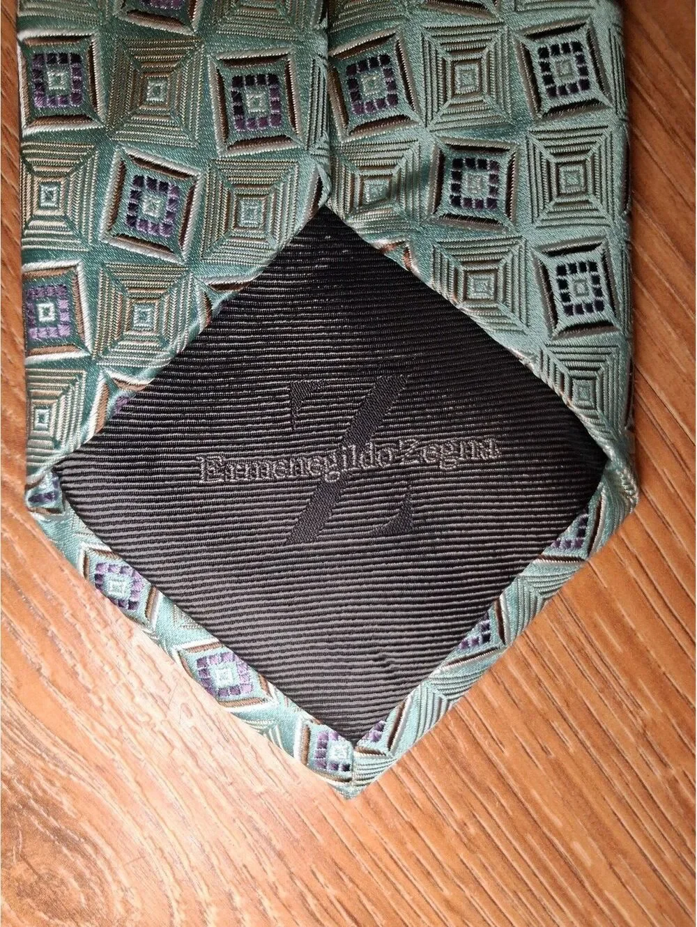 Ermenegildo Zegna Silk Tie Green Geometric Made in Italy